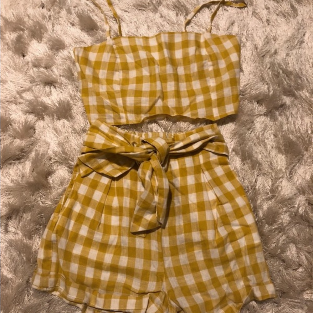 Yellow plaid two piece set